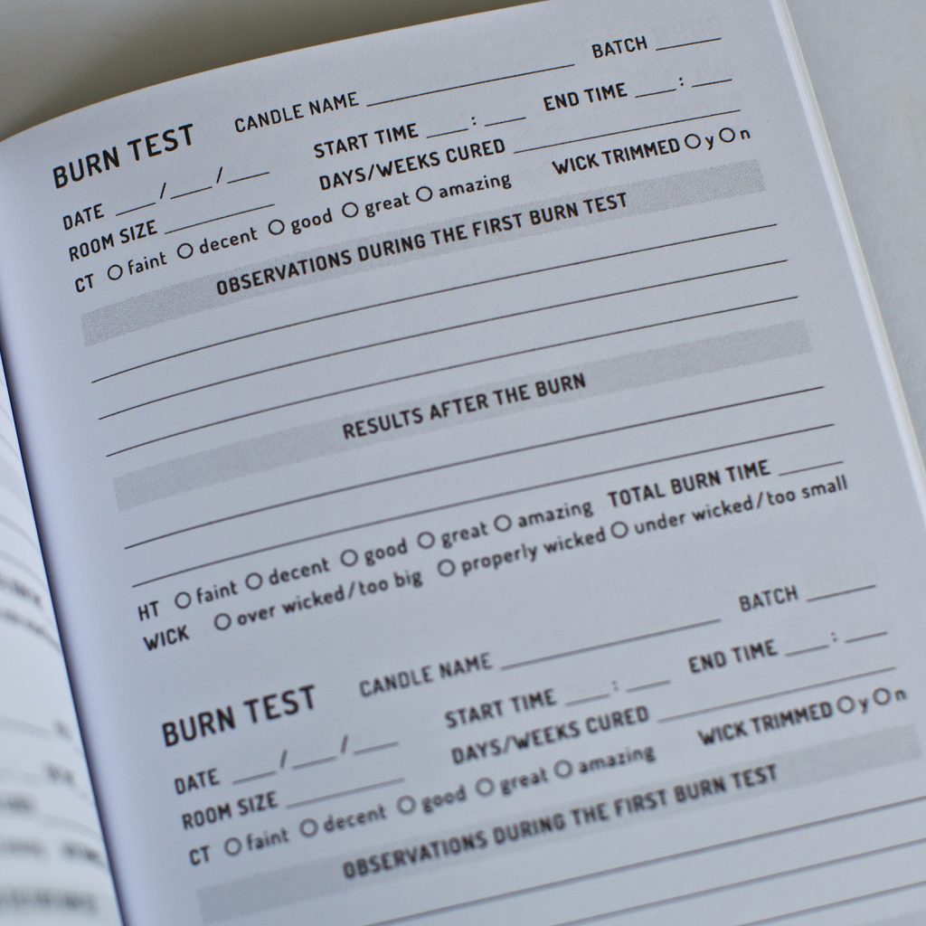 candle making log burn test page